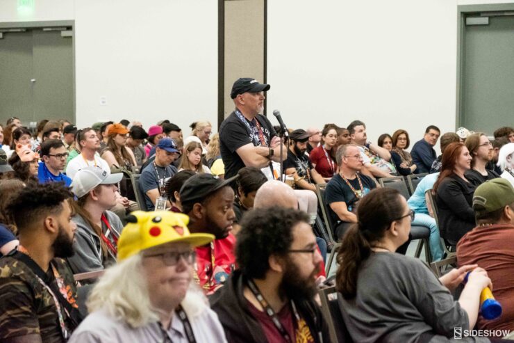 SDCC 2019 attendees sit and ask questions at the Sideshow panel