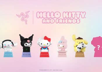 Official marketing image showing the series of Hello Kitty and Friends Razer keycaps.
