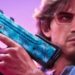 GTA 6 weapons: A close-up of Jason holding a MAC-10-inspired SMG with a retro blue paint job.