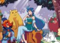 Various characters gather around Nayru, who is singing in a forest, in official art for The Legend of Zelda: Oracle of Ages
