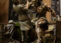 Bernie Wrightson's Frankenstein 1/8 Scale Model Kit by Sideshow circa 1997, the creation holds Victor Frankenstein by the throat.
