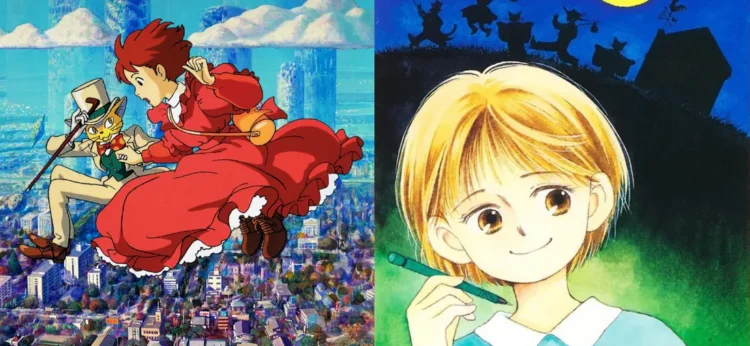 side-by-side cropped images of the film and manga covers for Whisper of the Heart